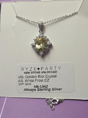 Golden Crystal Pendant Necklace in Silver